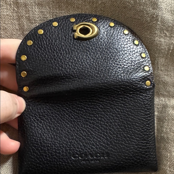 Coach Black Studded Pebbled Leather Card Case - Picture 4 of 4